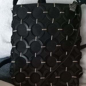 Sabina Black Crossbody with Metal Logo Plate